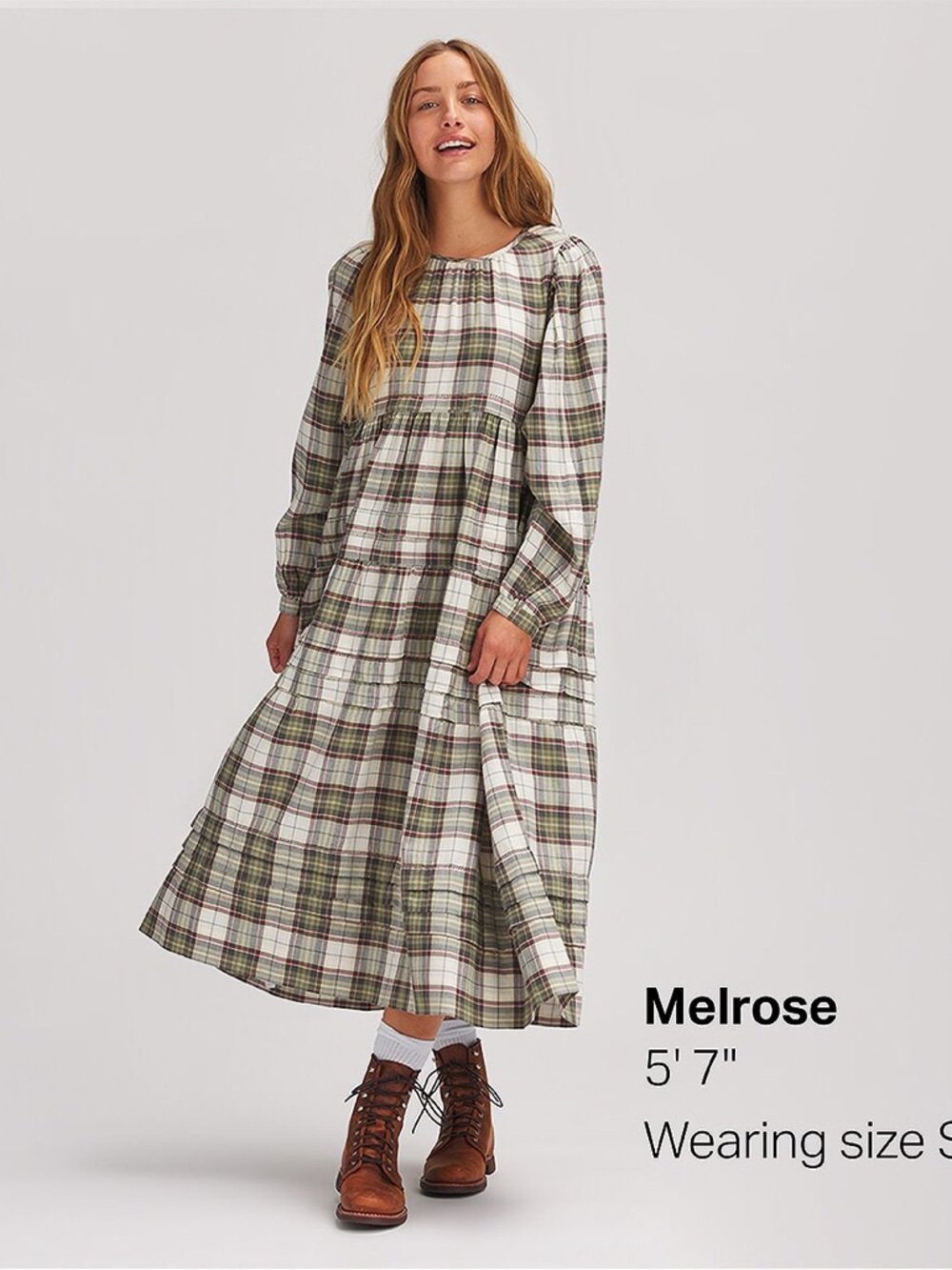 Basin + Range Organic Cotton Plaid Tiered Midi "Ranch" Farmhouse Dress - Picture 8 of 10